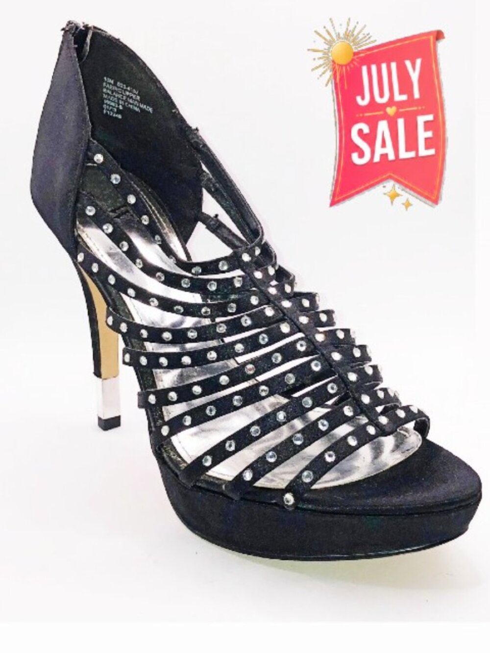 Worthington Black Rhinestone Gladiator Platform Stiletto Heels Size 10M